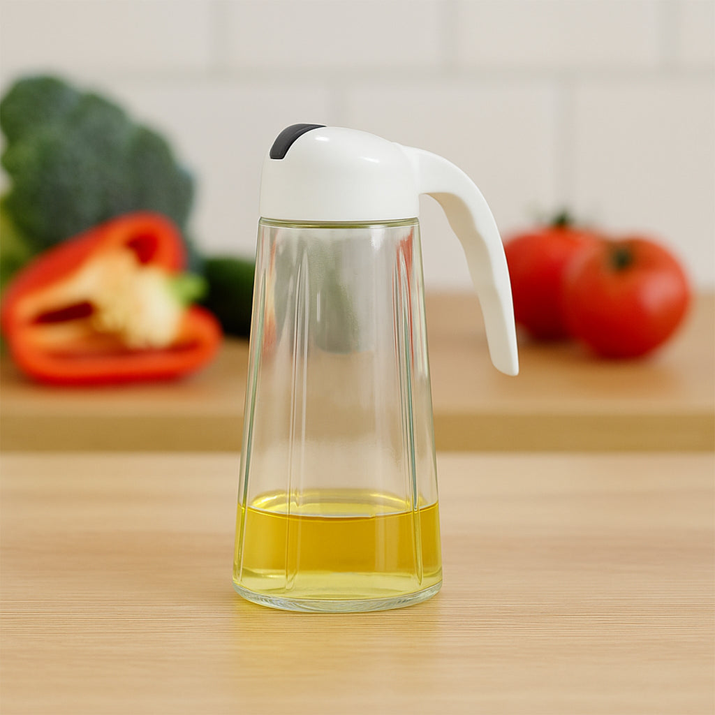 Kitchen Glass Oil Bottle Dispenser Automatic Opening Closing Home Bottles For Oil And Vinegar Honey Olive Oil Container (630ml)