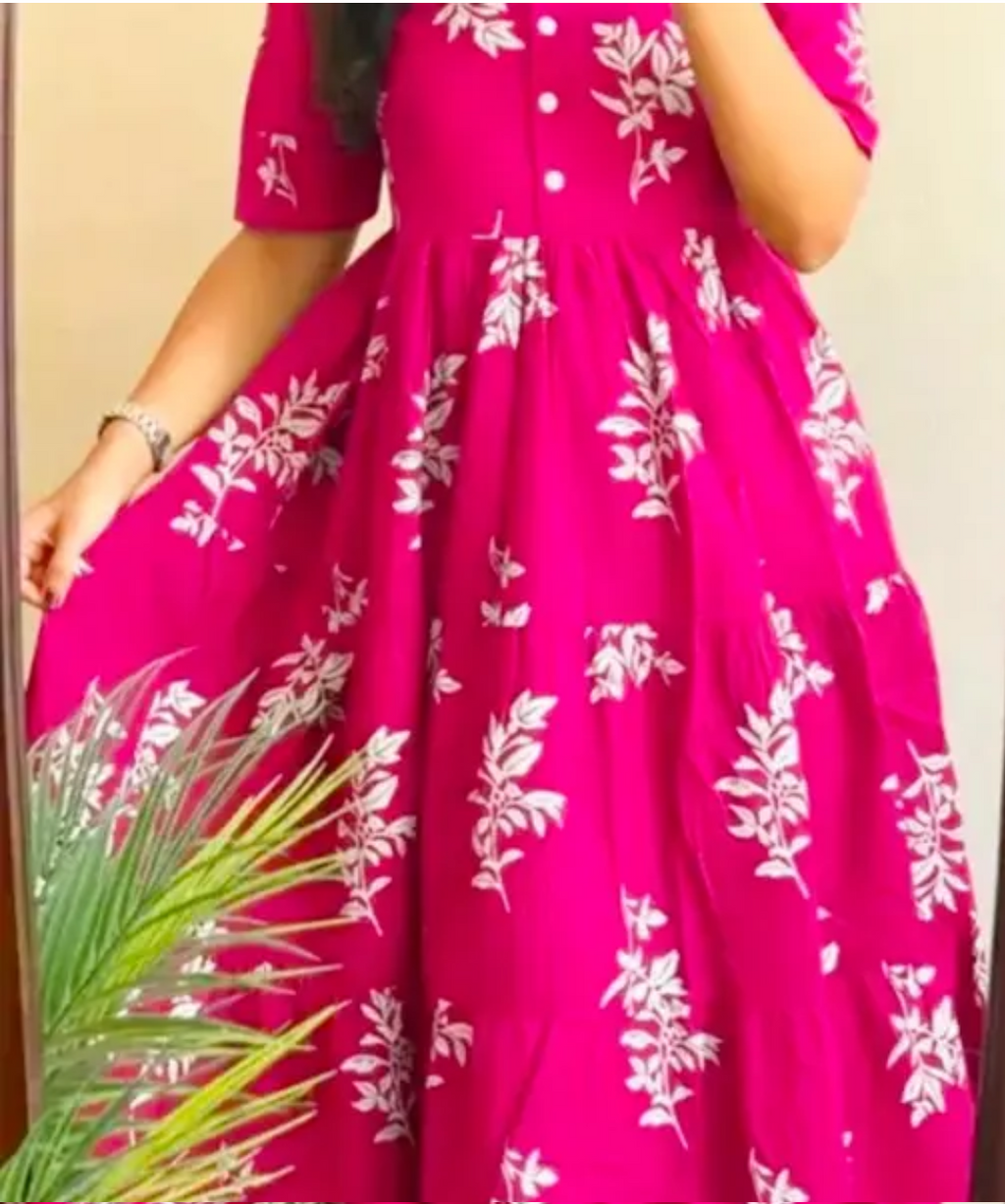 Anarkali Trendy Floral Flared Pink Kurti for Women
