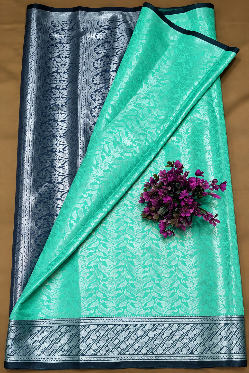 Royal Mint Green Woven Banarasi Silk Saree with Silver Zari Work