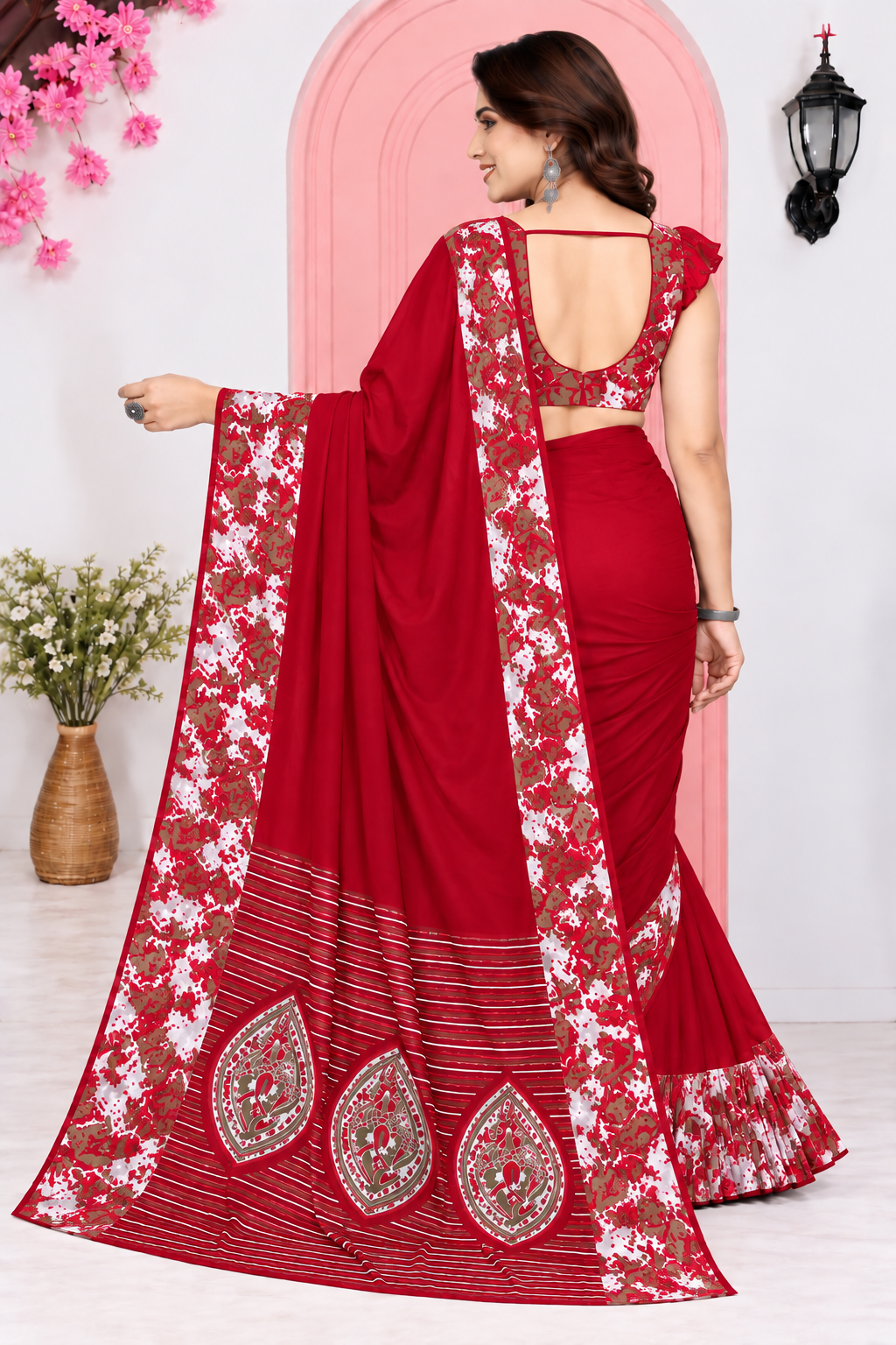 Pack of 2 Elegant Floral Printed Georgette Sarees (Black & Maroon Combo)
