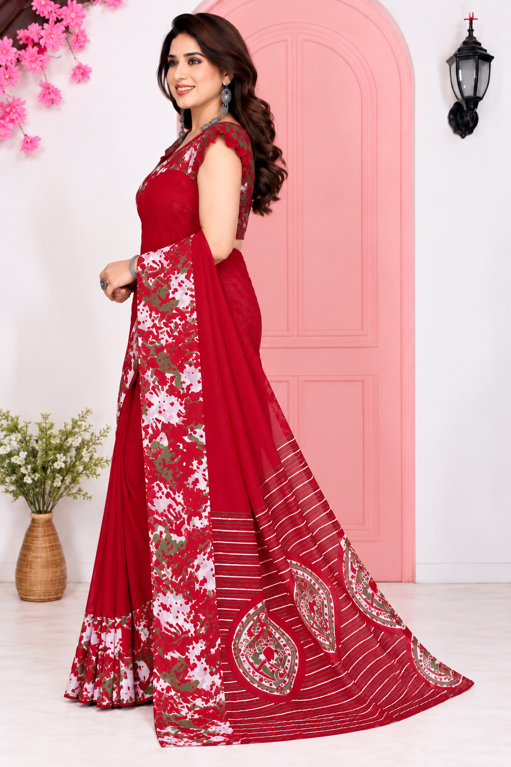 Pack of 2 Elegant Floral Printed Georgette Sarees (Black & Maroon Combo)