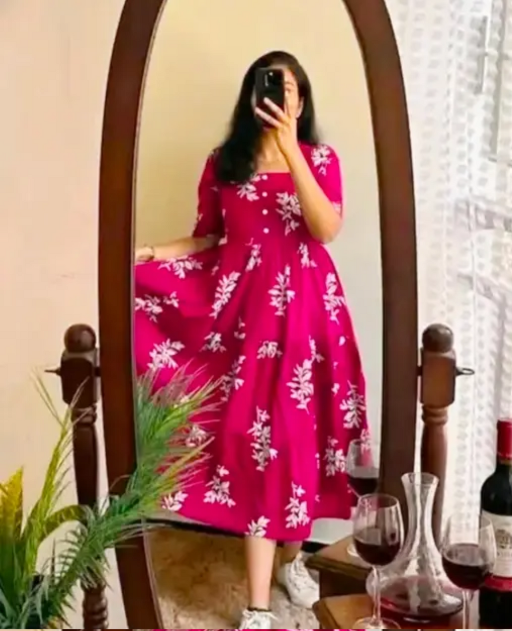 Anarkali Trendy Floral Flared Pink Kurti for Women