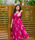 Anarkali Trendy Floral Flared Pink Kurti for Women