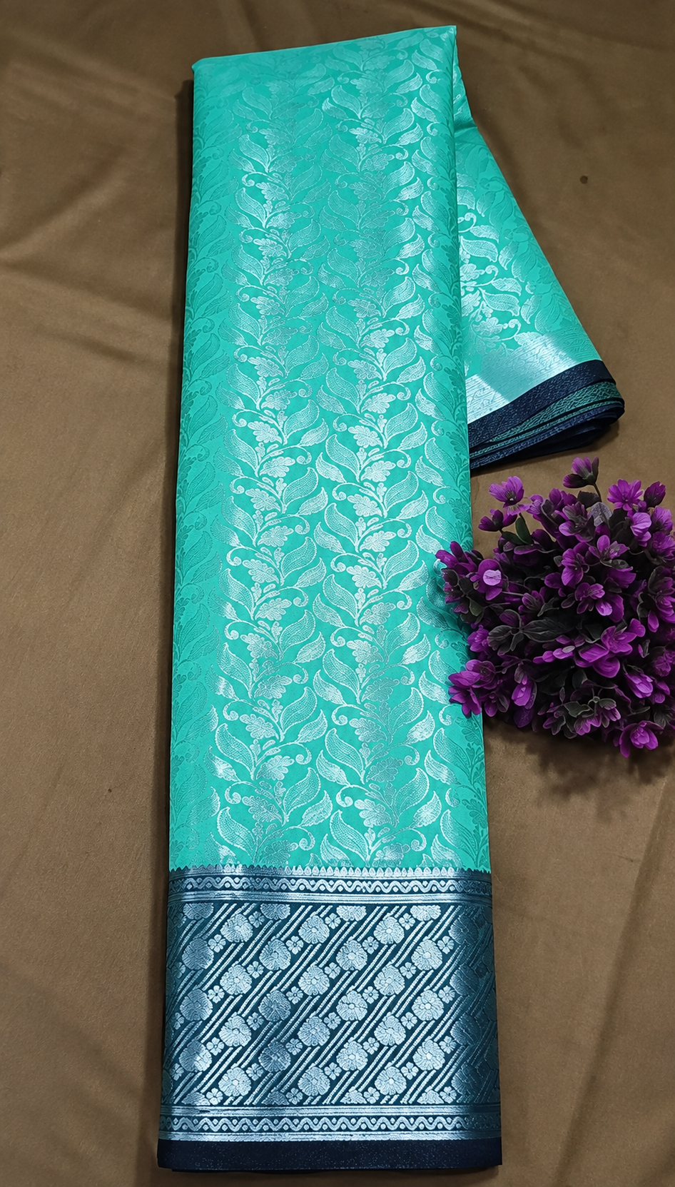 Royal Mint Green Woven Banarasi Silk Saree with Silver Zari Work
