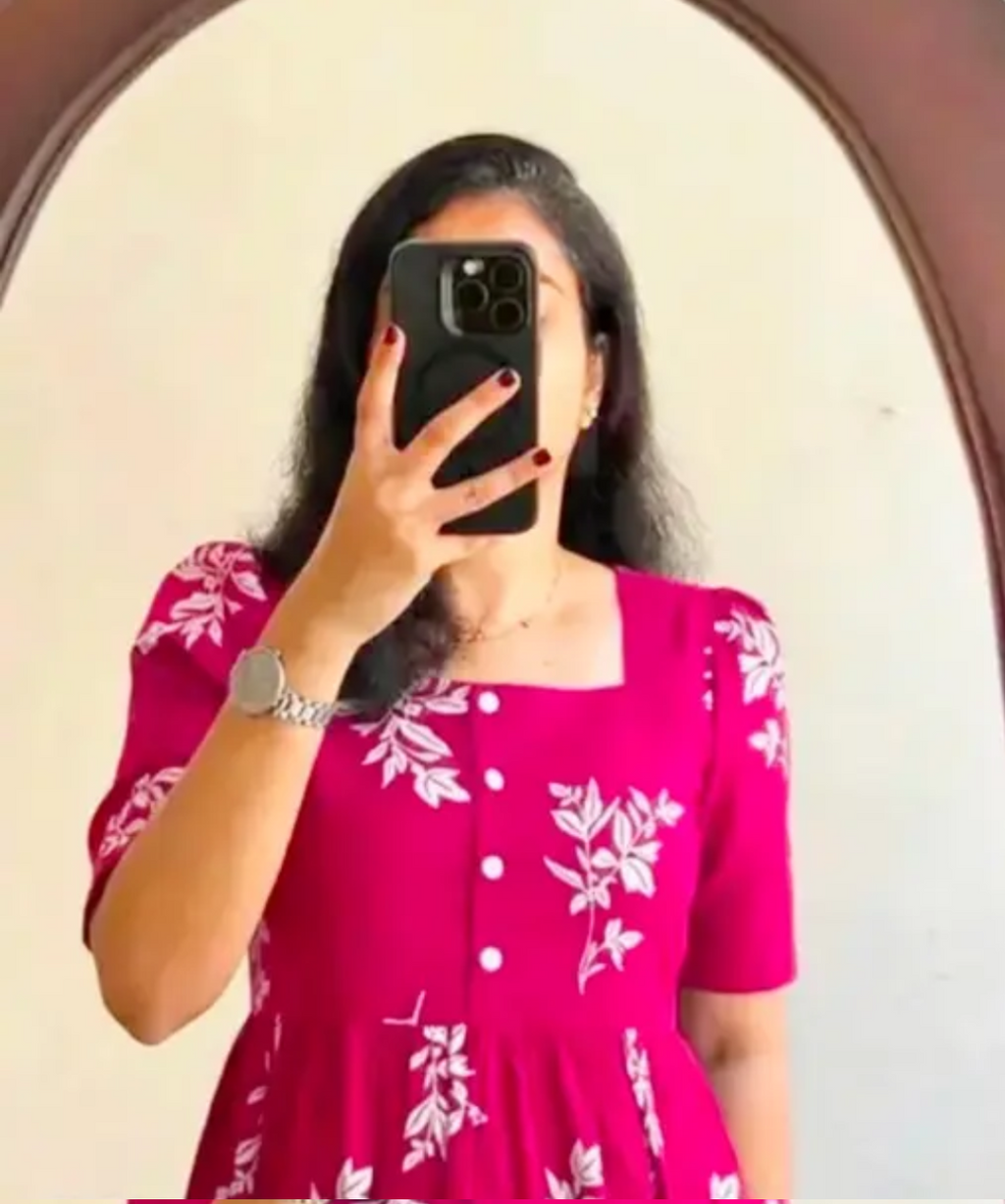 Anarkali Trendy Floral Flared Pink Kurti for Women